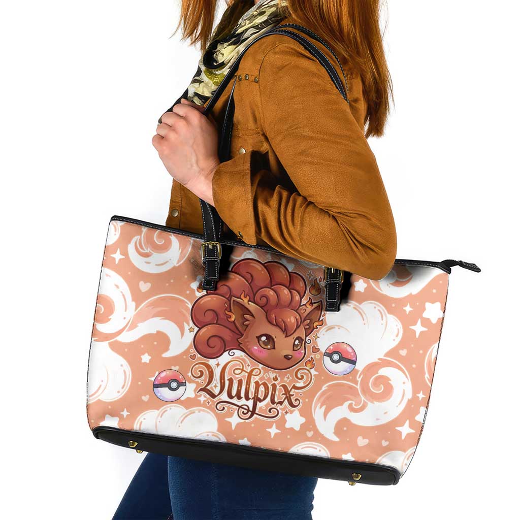 Vulpix Leather Tote Bag Vintage Flame Swirl Art