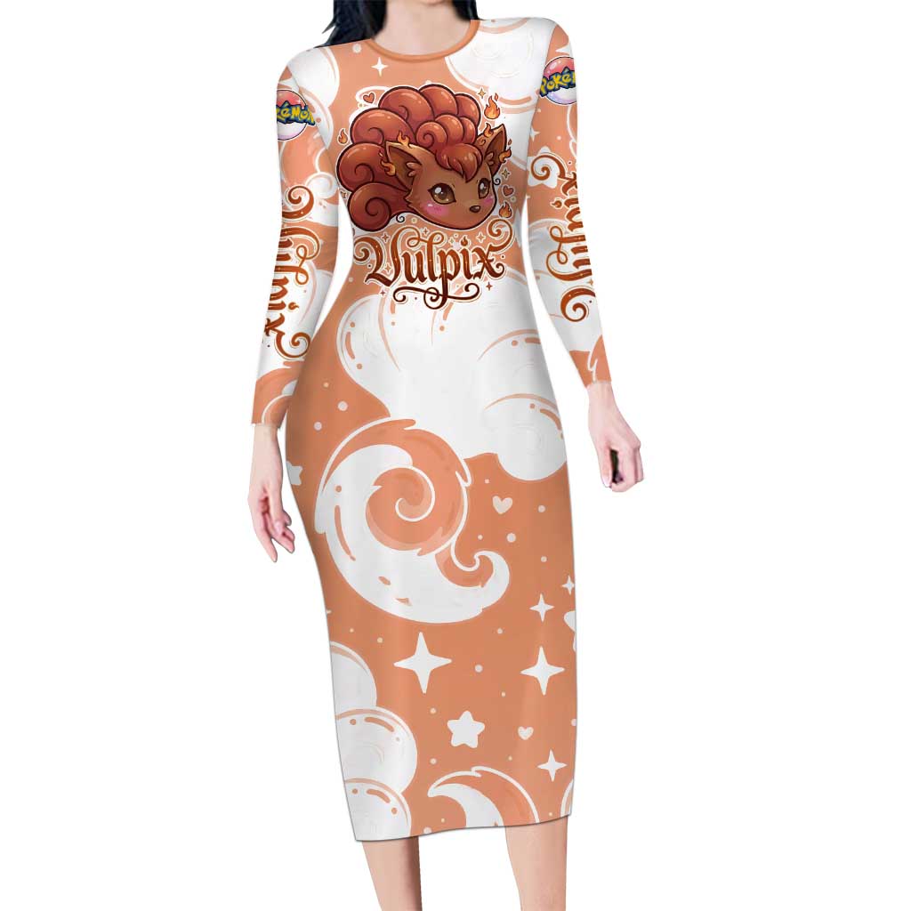 Vulpix Long Sleeve Bodycon Dress Vintage Flame Swirl Art
