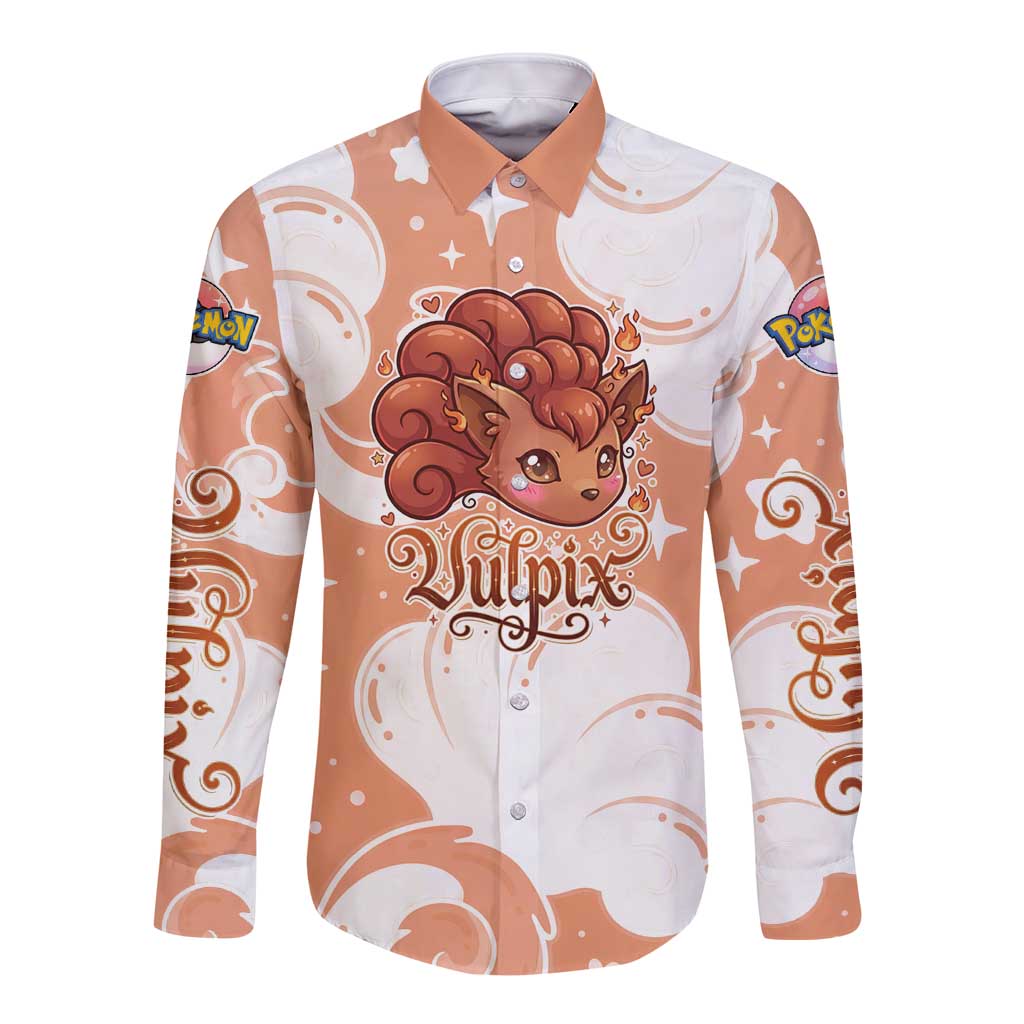 Vulpix Long Sleeve Button Shirt Vintage Flame Swirl Art
