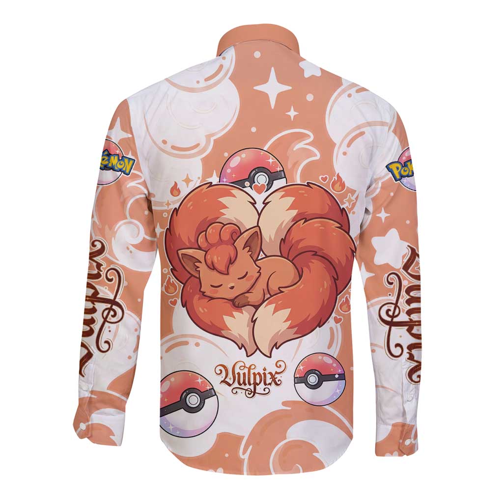 Vulpix Long Sleeve Button Shirt Vintage Flame Swirl Art