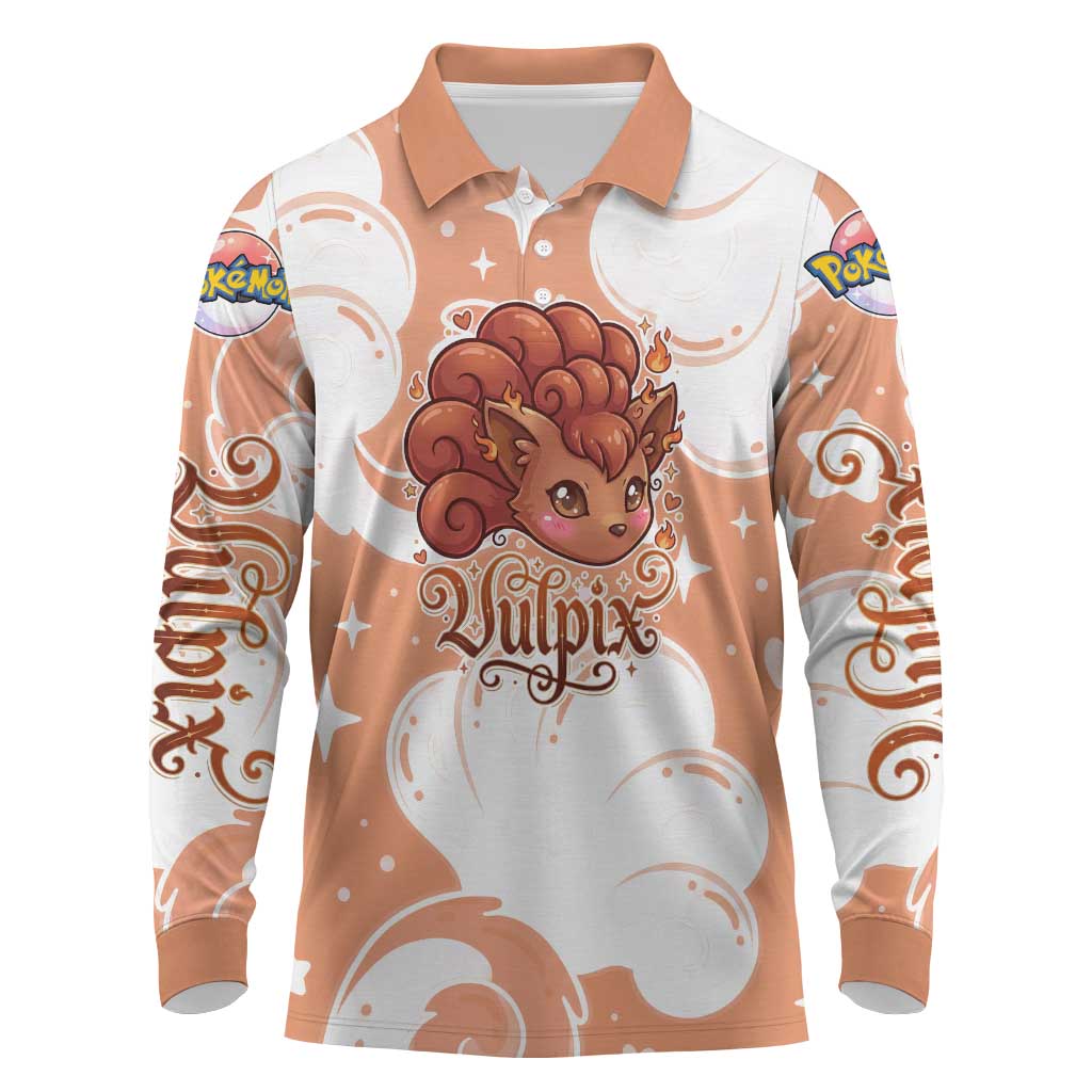 Vulpix Long Sleeve Polo Shirt Vintage Flame Swirl Art