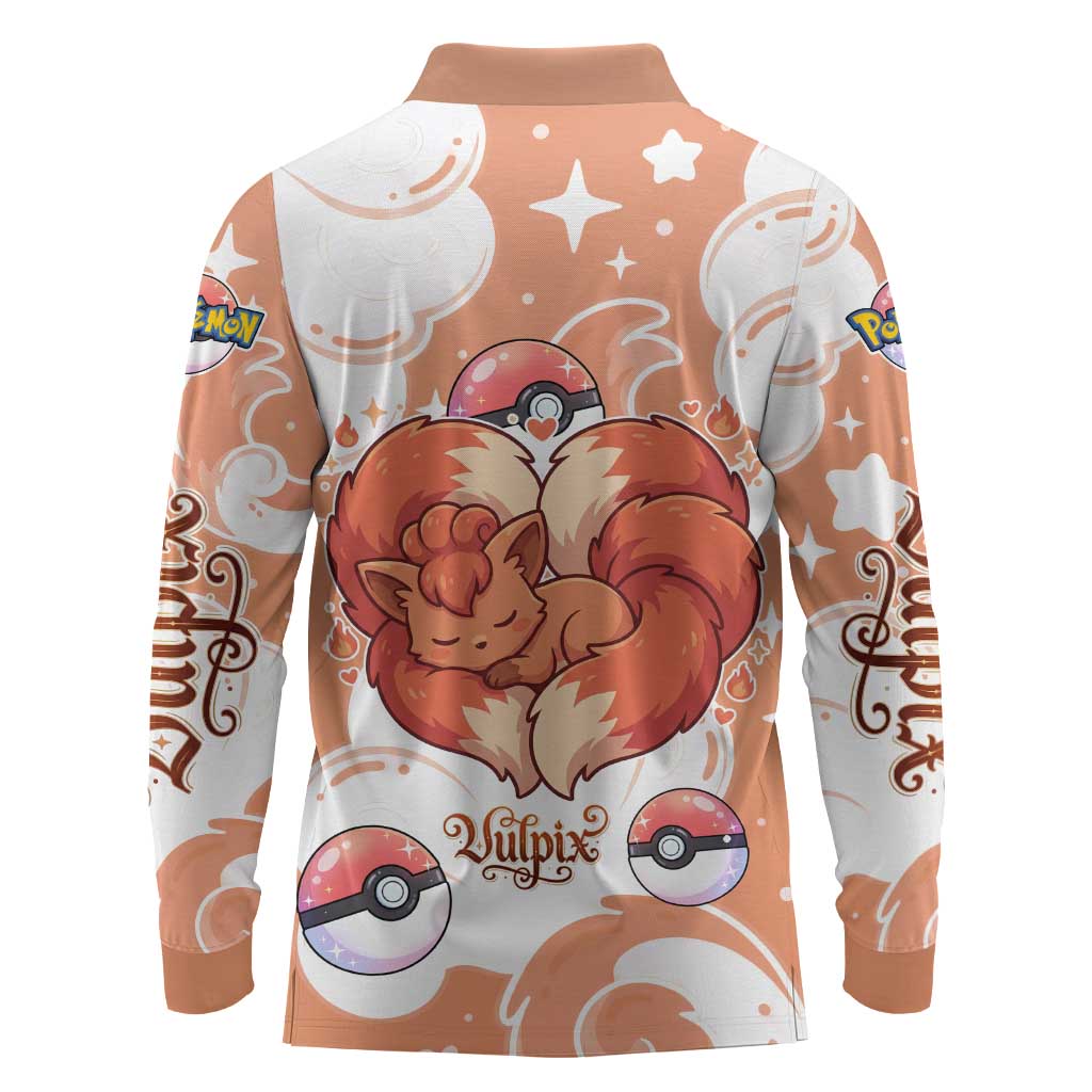 Vulpix Long Sleeve Polo Shirt Vintage Flame Swirl Art