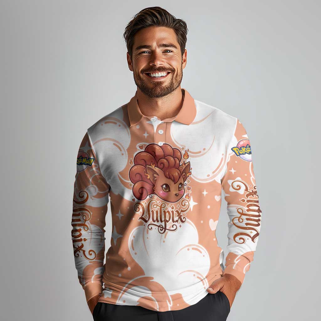 Vulpix Long Sleeve Polo Shirt Vintage Flame Swirl Art