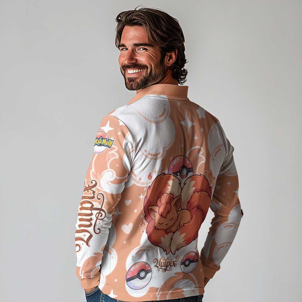 Vulpix Long Sleeve Polo Shirt Vintage Flame Swirl Art