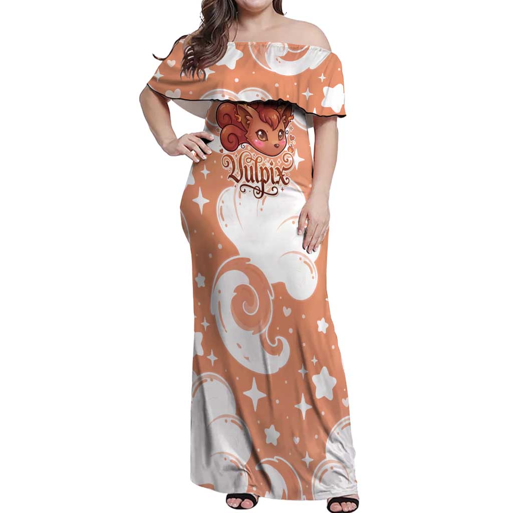 Vulpix Off Shoulder Maxi Dress Vintage Flame Swirl Art