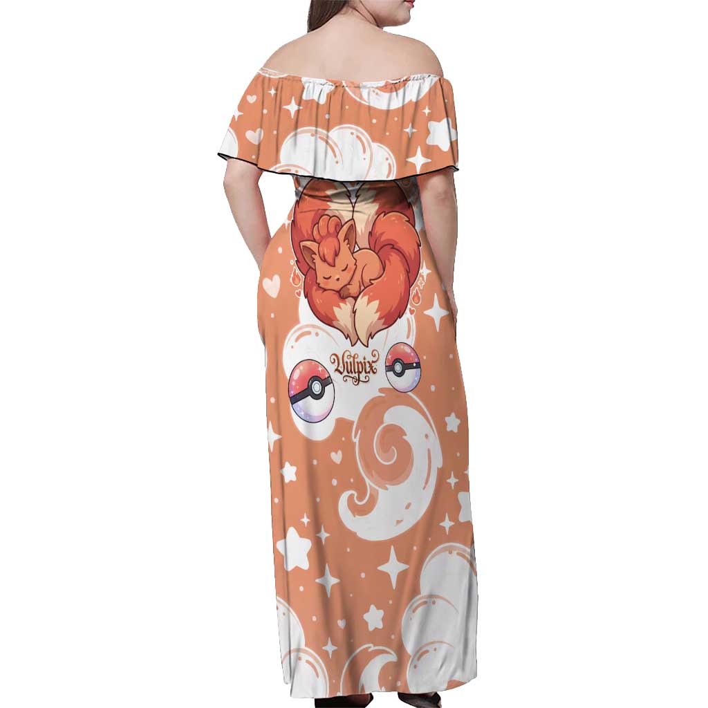 Vulpix Off Shoulder Maxi Dress Vintage Flame Swirl Art