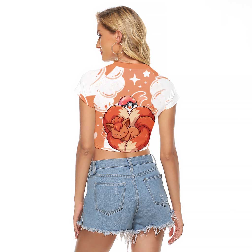 Vulpix Raglan Cropped T Shirt Vintage Flame Swirl Art