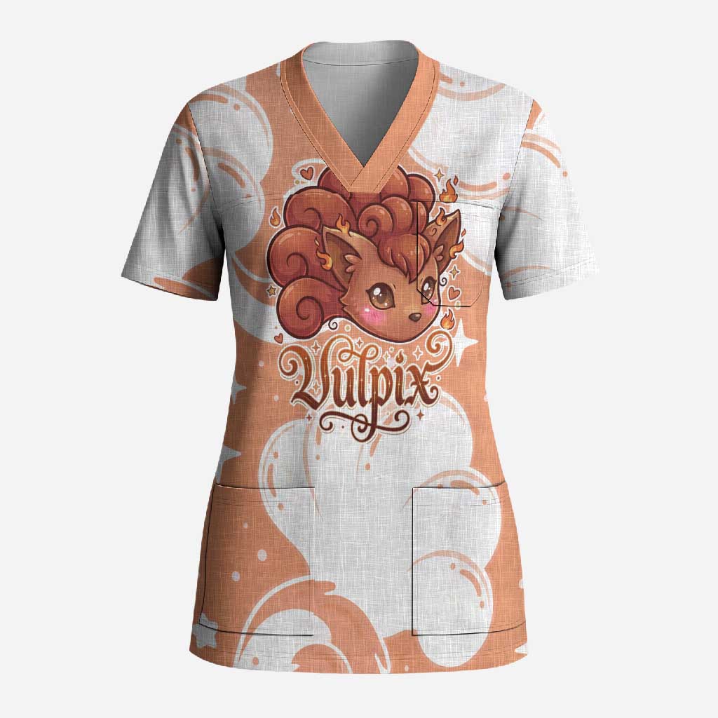 Vulpix Scrub Top Vintage Flame Swirl Art