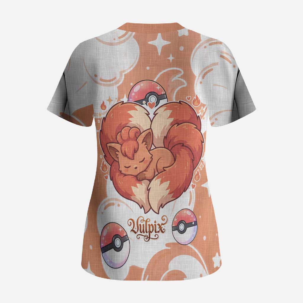 Vulpix Scrub Top Vintage Flame Swirl Art