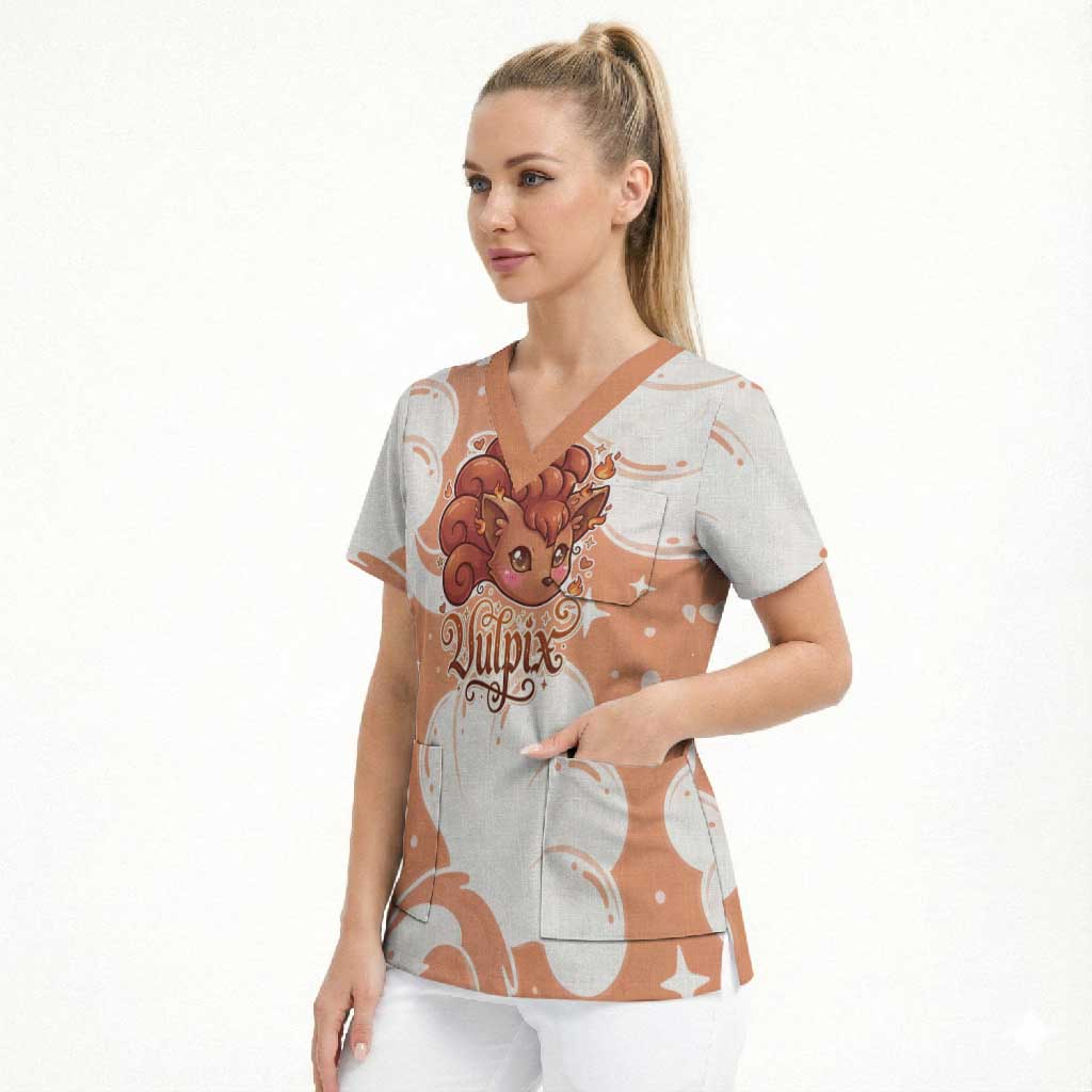 Vulpix Scrub Top Vintage Flame Swirl Art