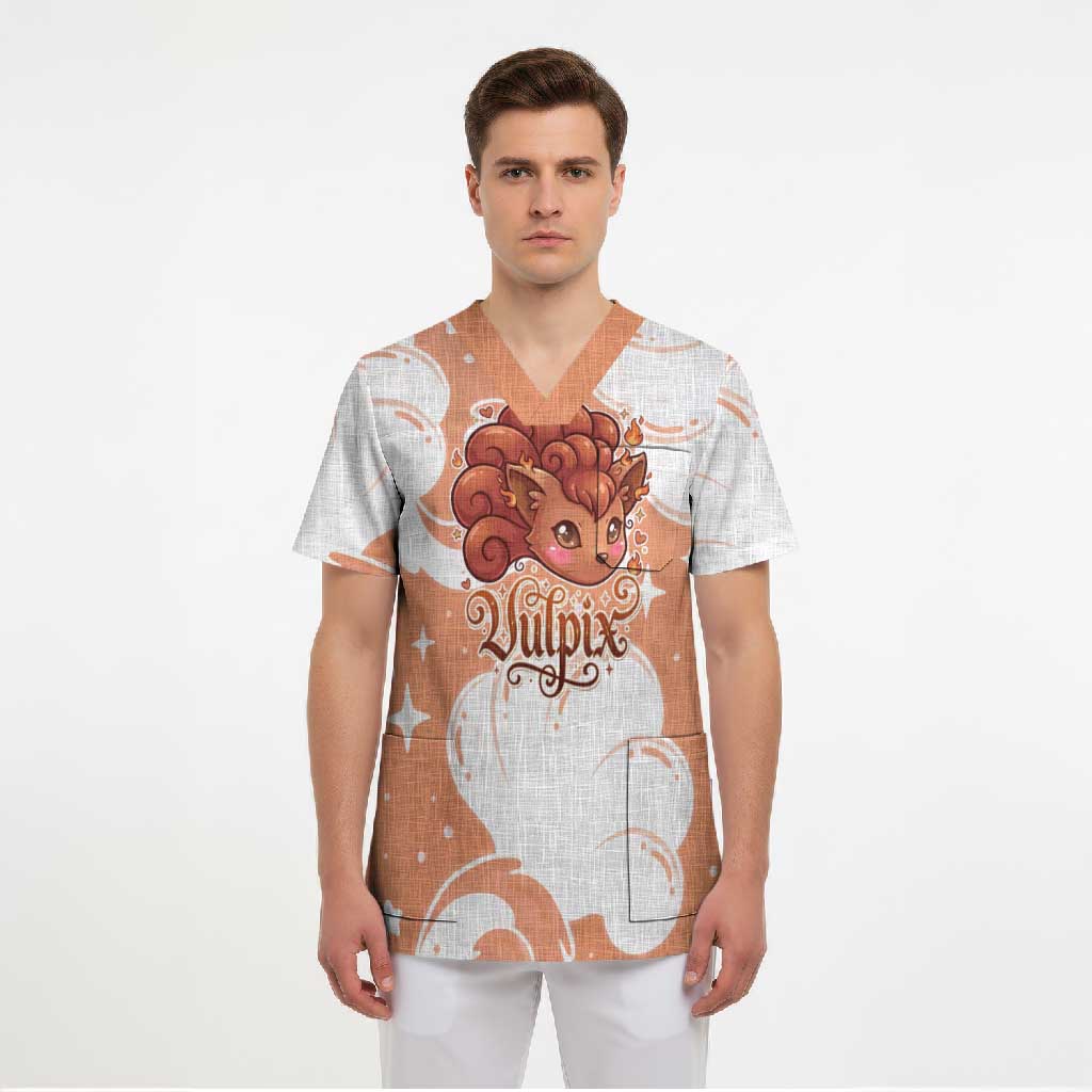 Vulpix Scrub Top Vintage Flame Swirl Art