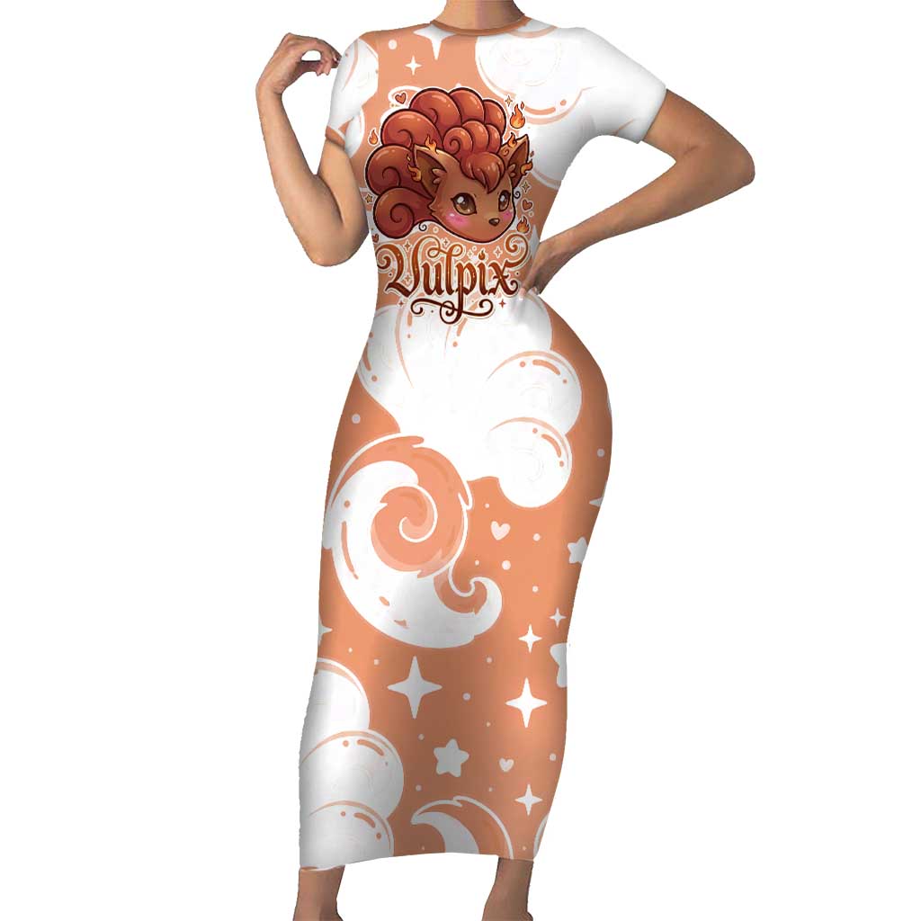 Vulpix Short Sleeve Bodycon Dress Vintage Flame Swirl Art