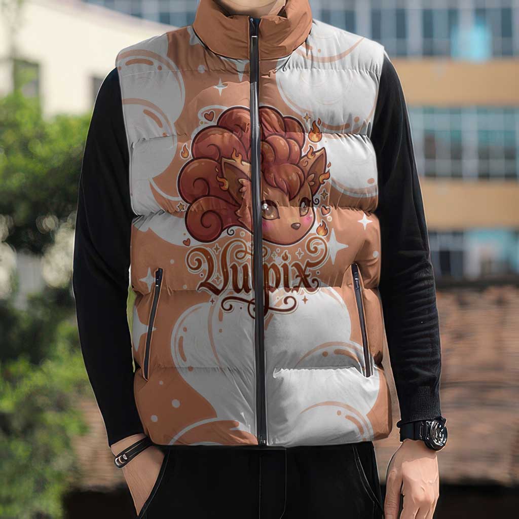 Vulpix Sleeveless Puffer Jacket Vintage Flame Swirl Art