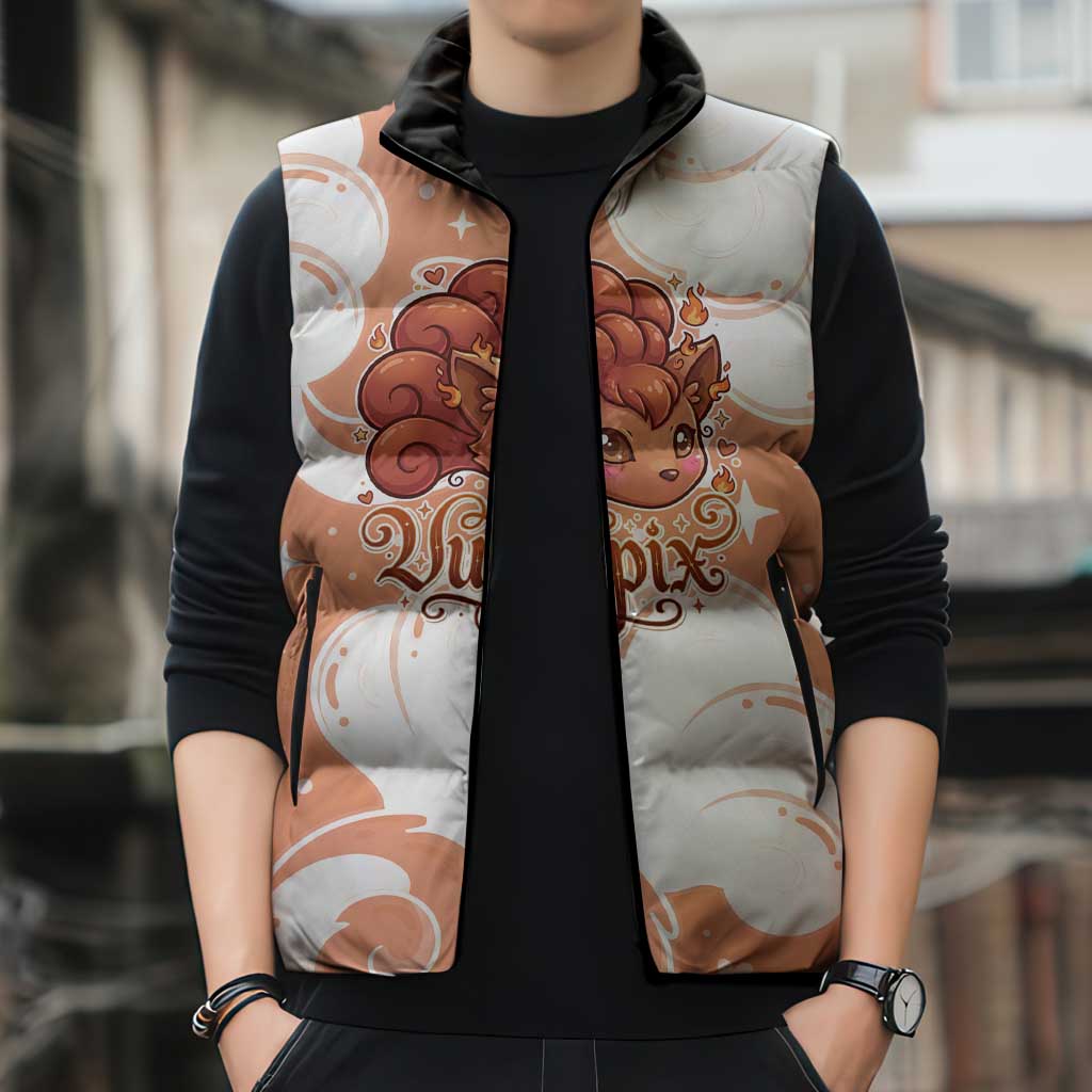 Vulpix Sleeveless Puffer Jacket Vintage Flame Swirl Art