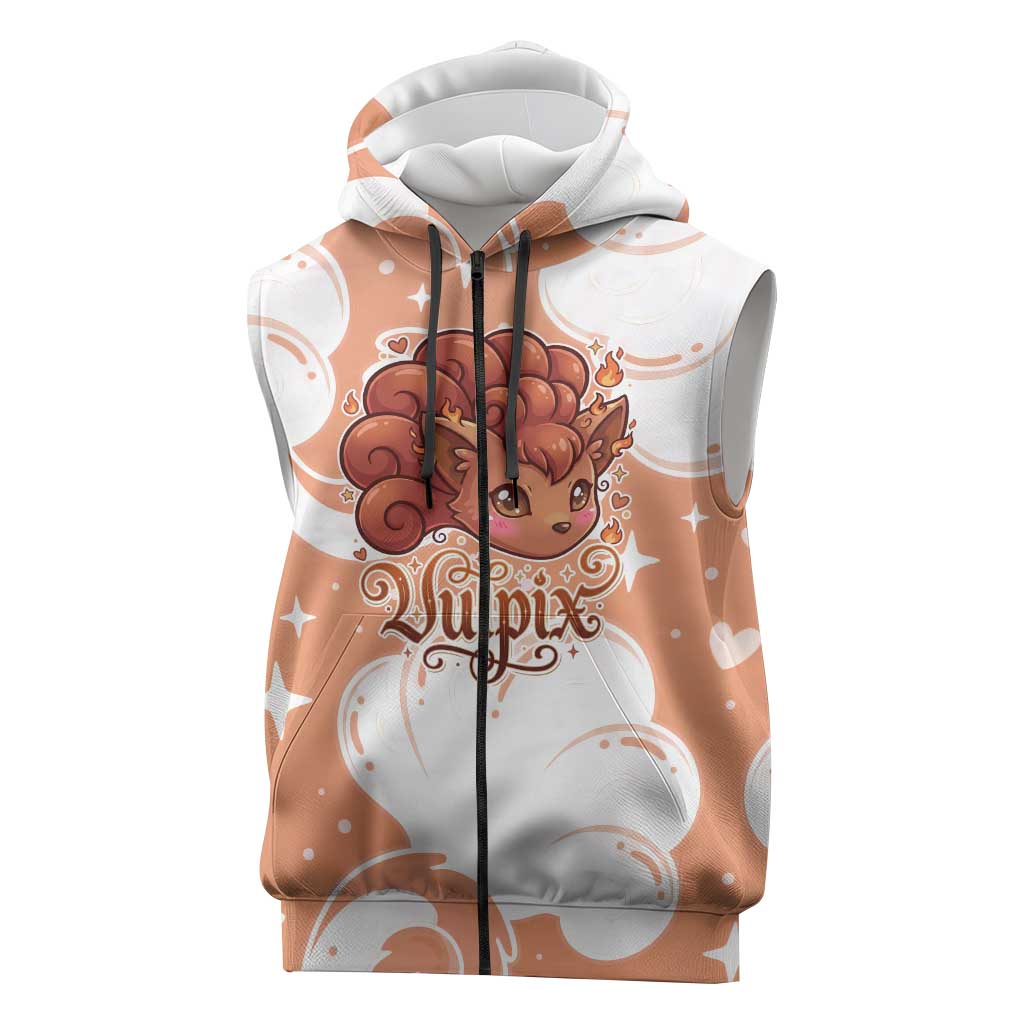 Vulpix Sleeveless Zip Hoodie Vintage Flame Swirl Art