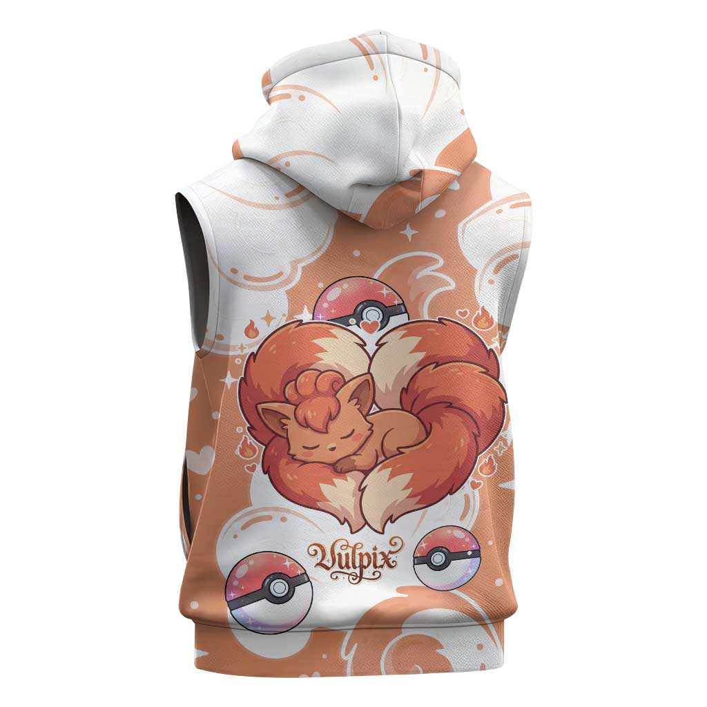 Vulpix Sleeveless Zip Hoodie Vintage Flame Swirl Art