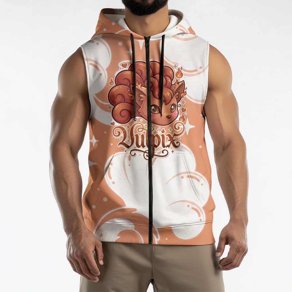 Vulpix Sleeveless Zip Hoodie Vintage Flame Swirl Art