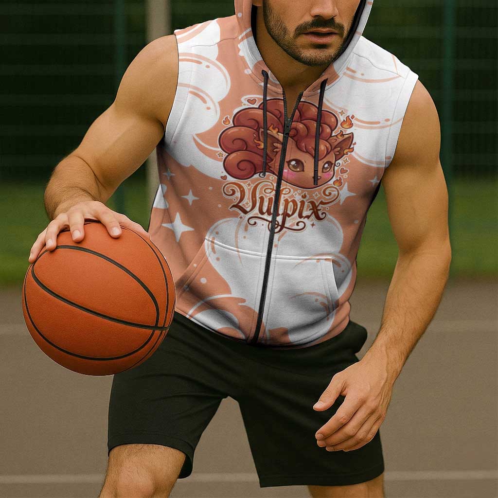 Vulpix Sleeveless Zip Hoodie Vintage Flame Swirl Art