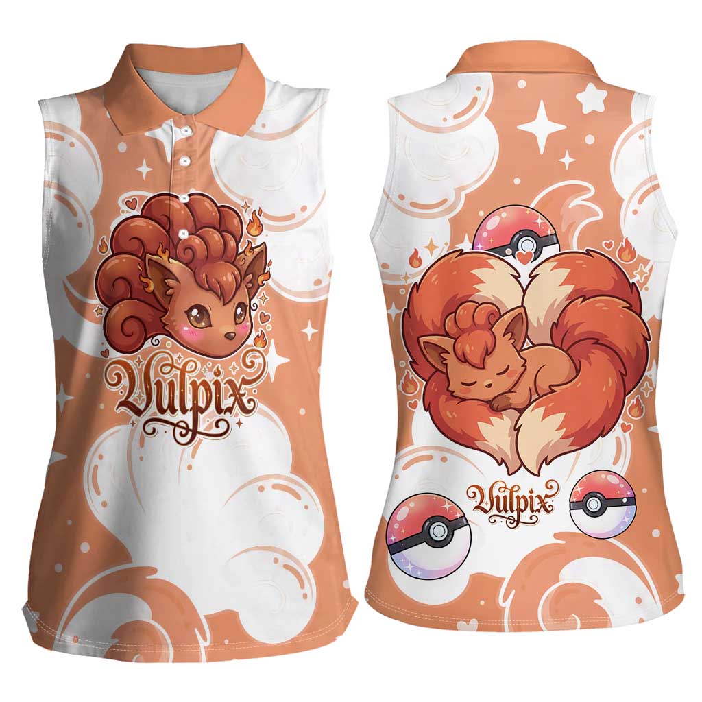 Vulpix Women Sleeveless Polo Shirt Vintage Flame Swirl Art