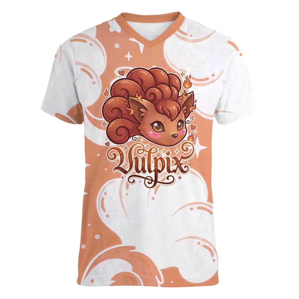 Vulpix Women V-Neck T-Shirt Vintage Flame Swirl Art