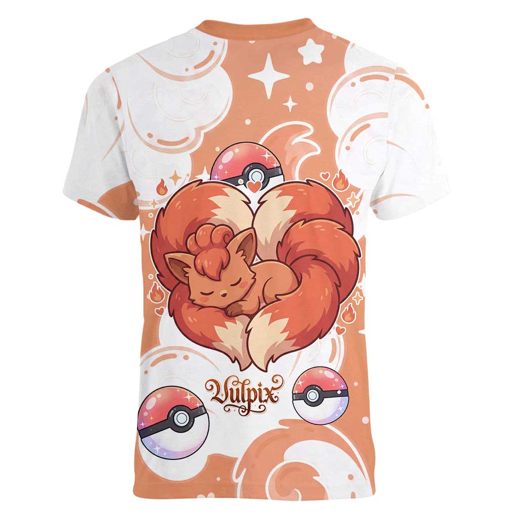 Vulpix Women V-Neck T-Shirt Vintage Flame Swirl Art
