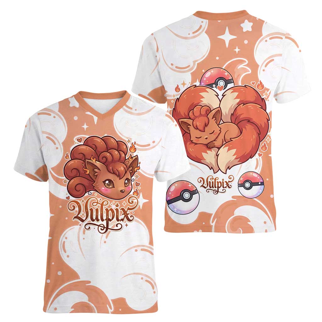 Vulpix Women V-Neck T-Shirt Vintage Flame Swirl Art