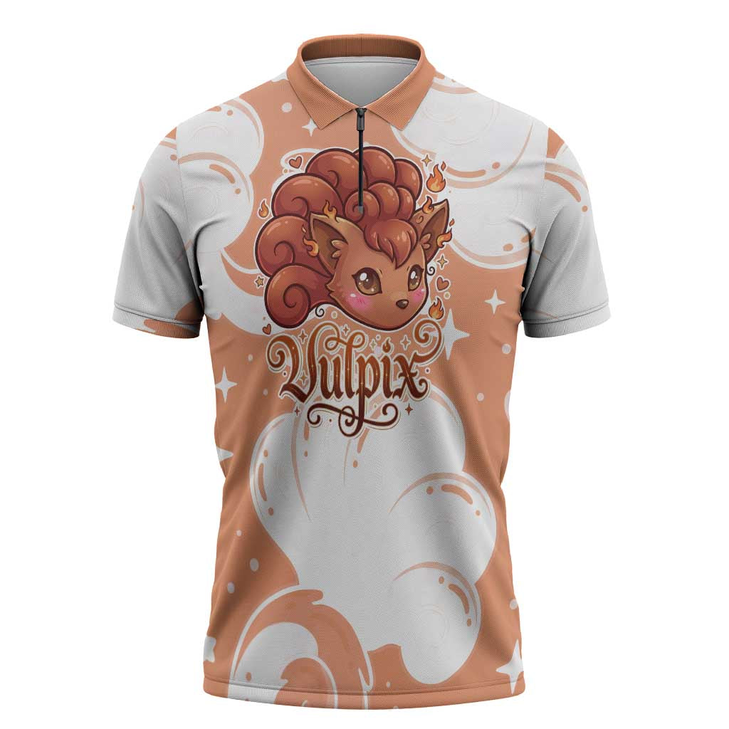 Vulpix Zipper Polo Shirt Vintage Flame Swirl Art