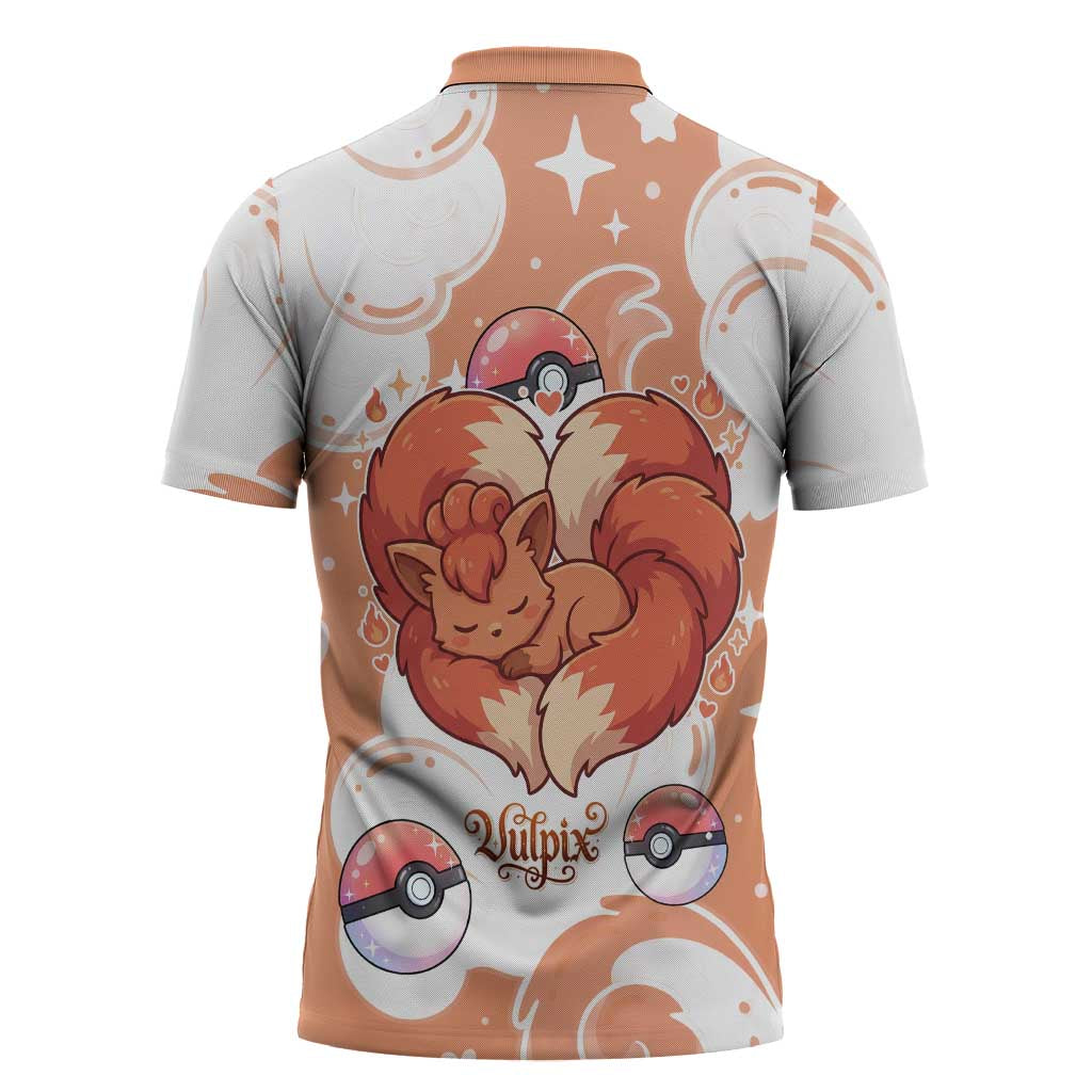 Vulpix Zipper Polo Shirt Vintage Flame Swirl Art