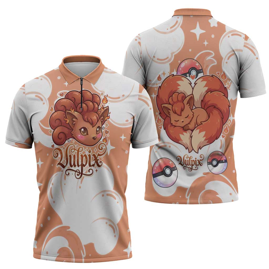 Vulpix Zipper Polo Shirt Vintage Flame Swirl Art