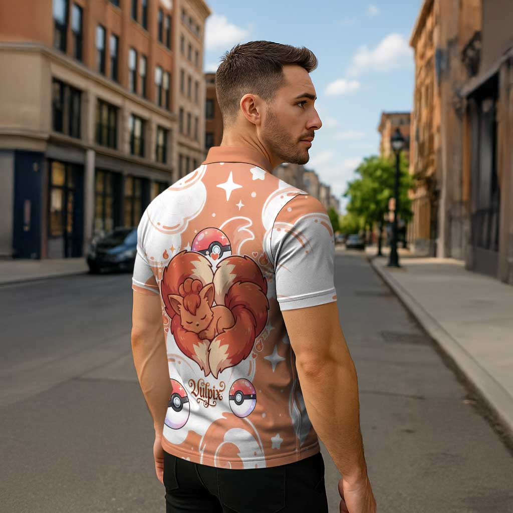 Vulpix Zipper Polo Shirt Vintage Flame Swirl Art