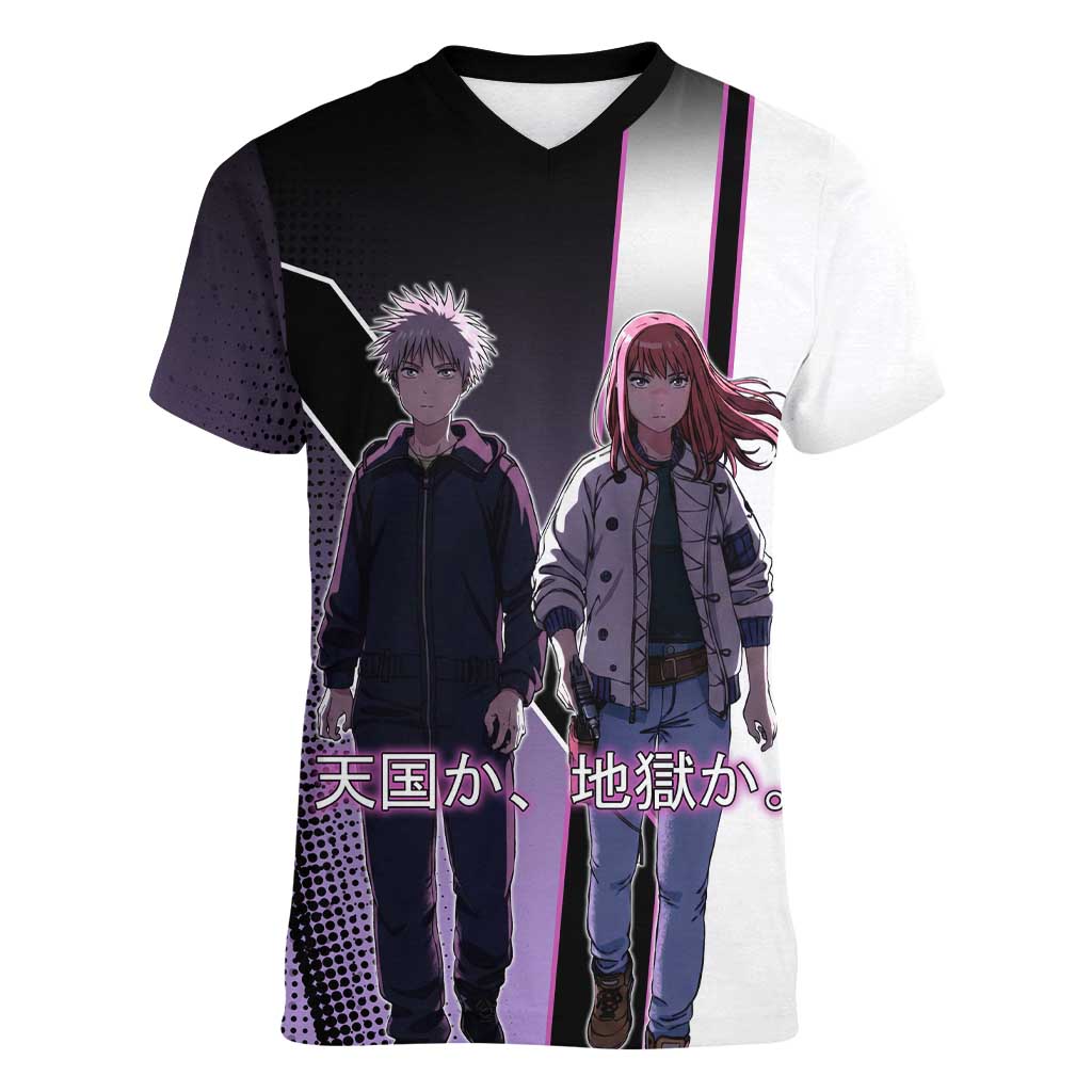 Heavenly Delusion Duo Women V-Neck T-Shirt Post-Apocalyptic Manga Style