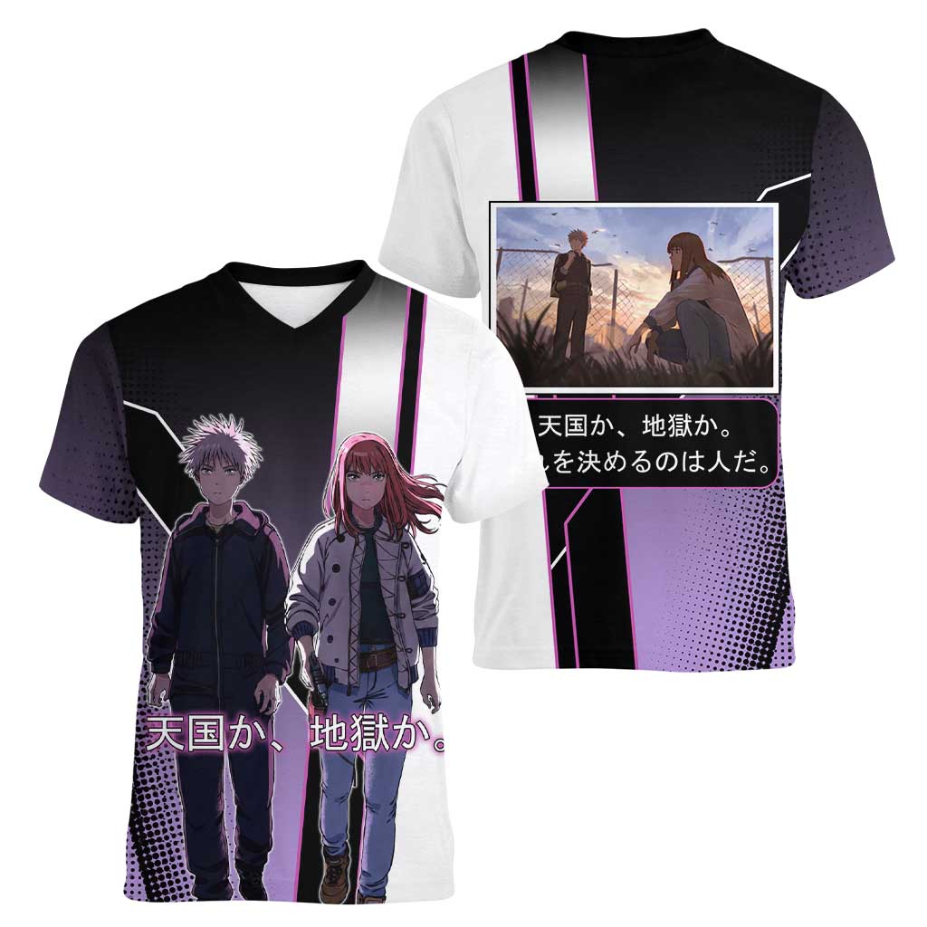 Heavenly Delusion Duo Women V-Neck T-Shirt Post-Apocalyptic Manga Style