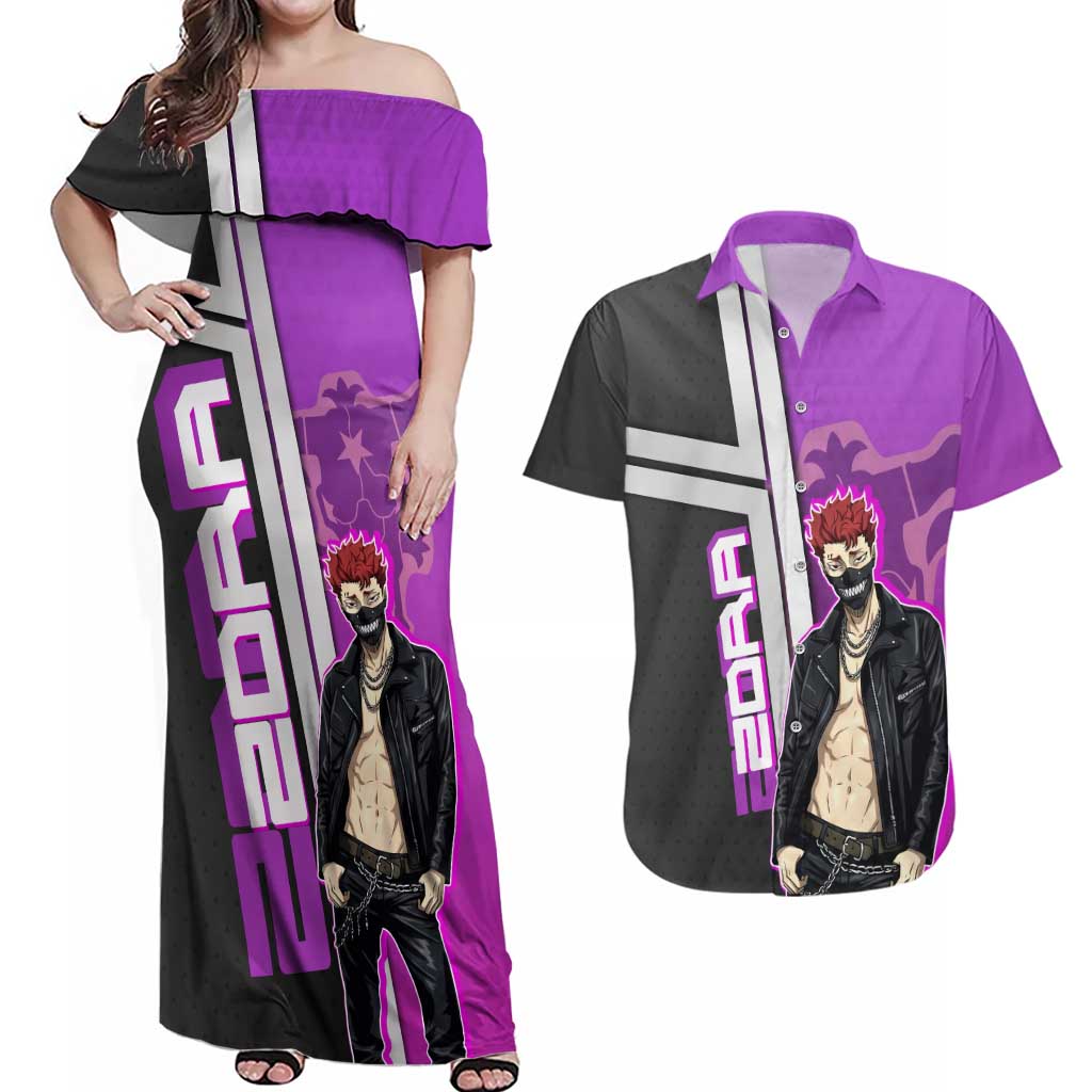 Zora Ideale Couples Matching Off Shoulder Maxi Dress and Hawaiian Shirt Punk Anime Streetwear Style