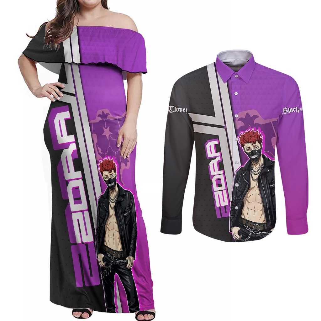 Zora Ideale Couples Matching Off Shoulder Maxi Dress and Long Sleeve Button Shirt Punk Anime Streetwear Style