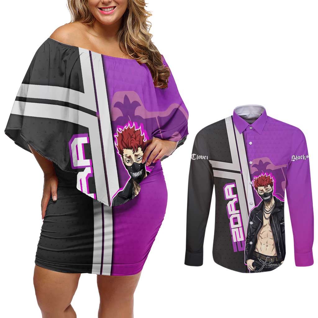 Zora Ideale Couples Matching Off Shoulder Short Dress and Long Sleeve Button Shirt Punk Anime Streetwear Style