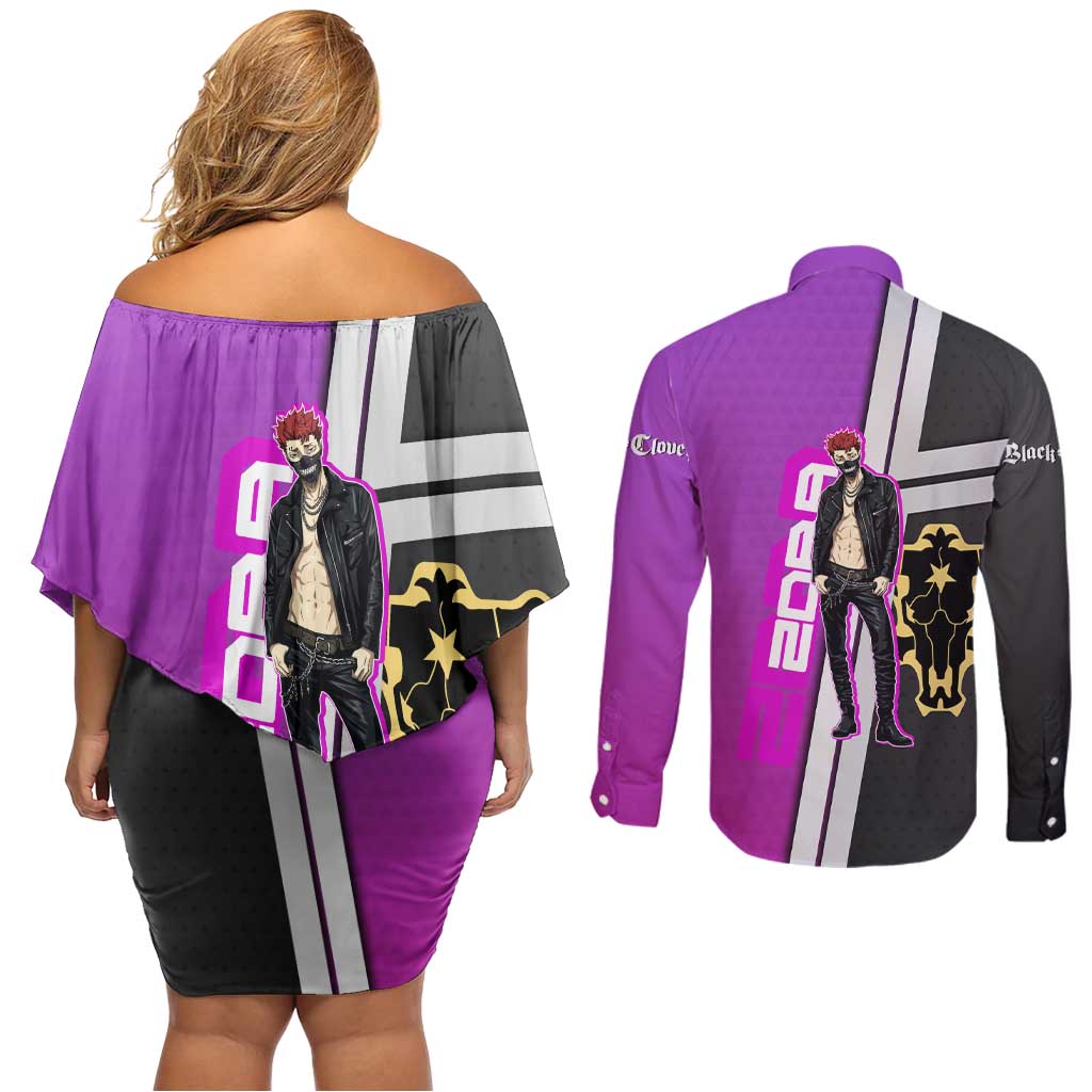 Zora Ideale Couples Matching Off Shoulder Short Dress and Long Sleeve Button Shirt Punk Anime Streetwear Style