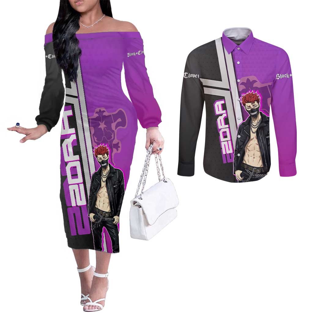 Zora Ideale Couples Matching Off The Shoulder Long Sleeve Dress and Long Sleeve Button Shirt Punk Anime Streetwear Style