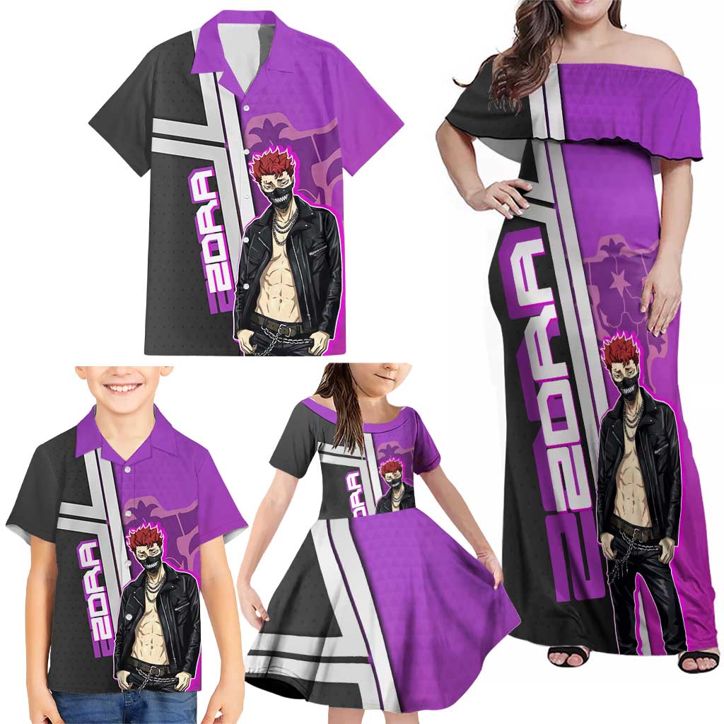 Zora Ideale Family Matching Off Shoulder Maxi Dress and Hawaiian Shirt Punk Anime Streetwear Style