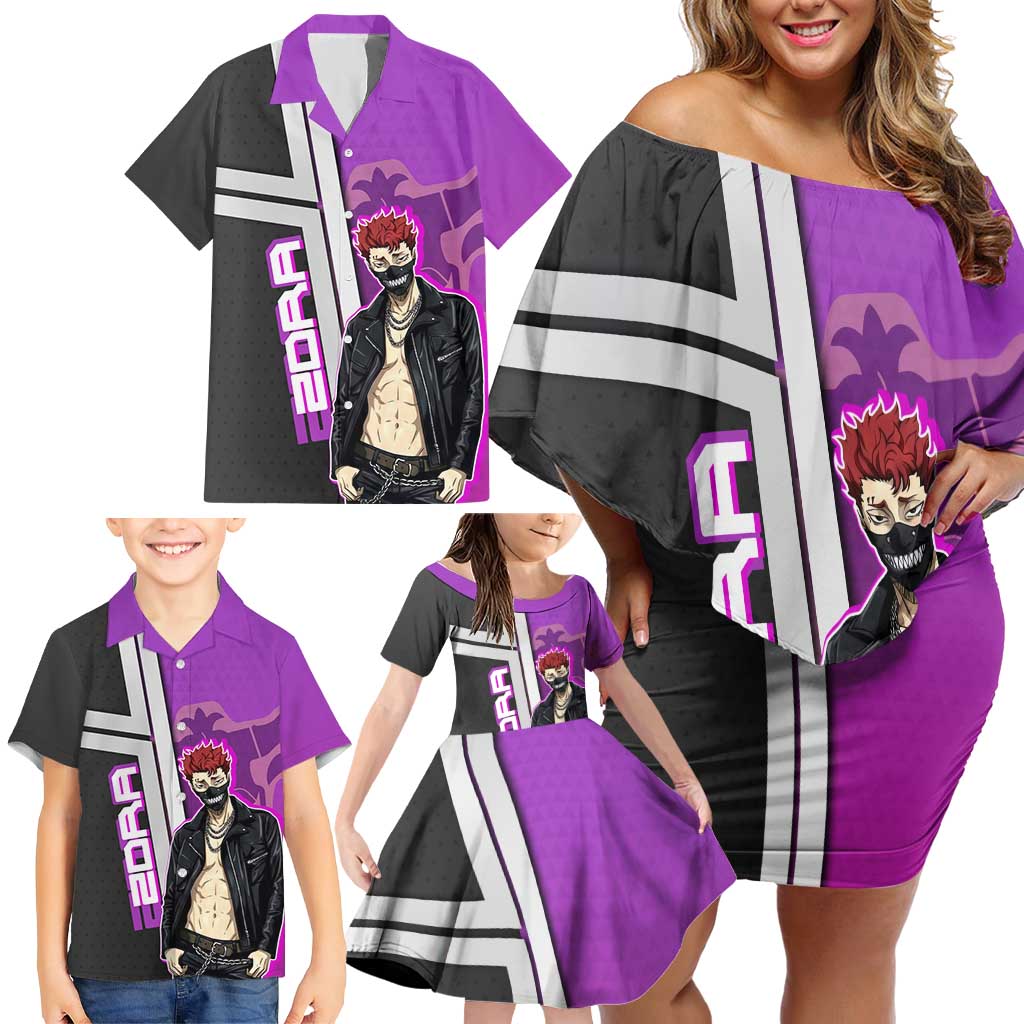 Zora Ideale Family Matching Off Shoulder Short Dress and Hawaiian Shirt Punk Anime Streetwear Style