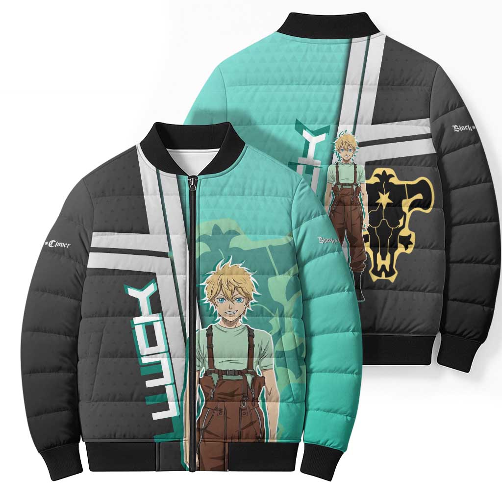 Black Clover Luck Voltia Bomber Puffer Jacket Modern Anime Poster Style
