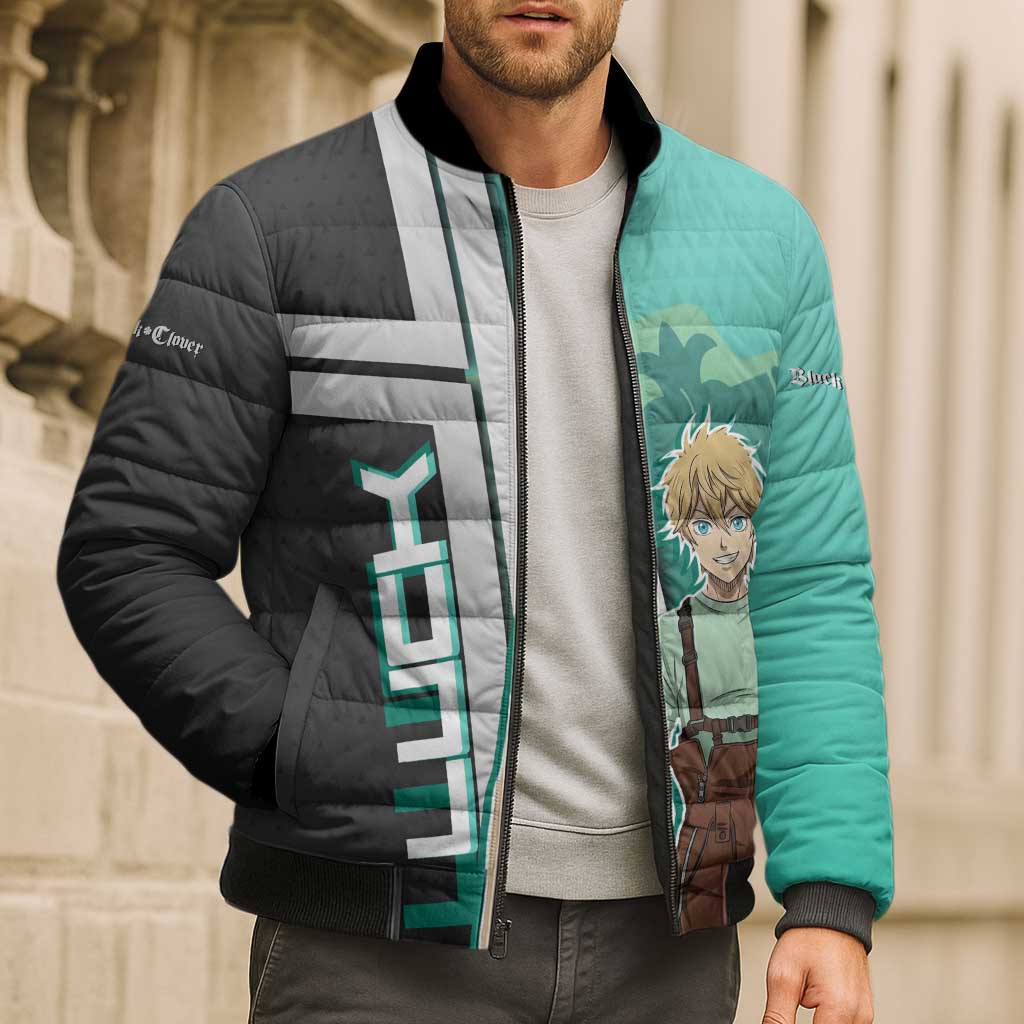 Black Clover Luck Voltia Bomber Puffer Jacket Modern Anime Poster Style