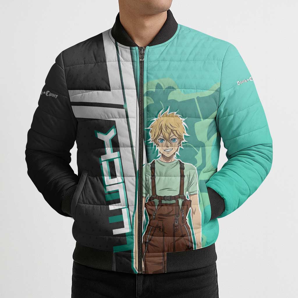 Black Clover Luck Voltia Bomber Puffer Jacket Modern Anime Poster Style