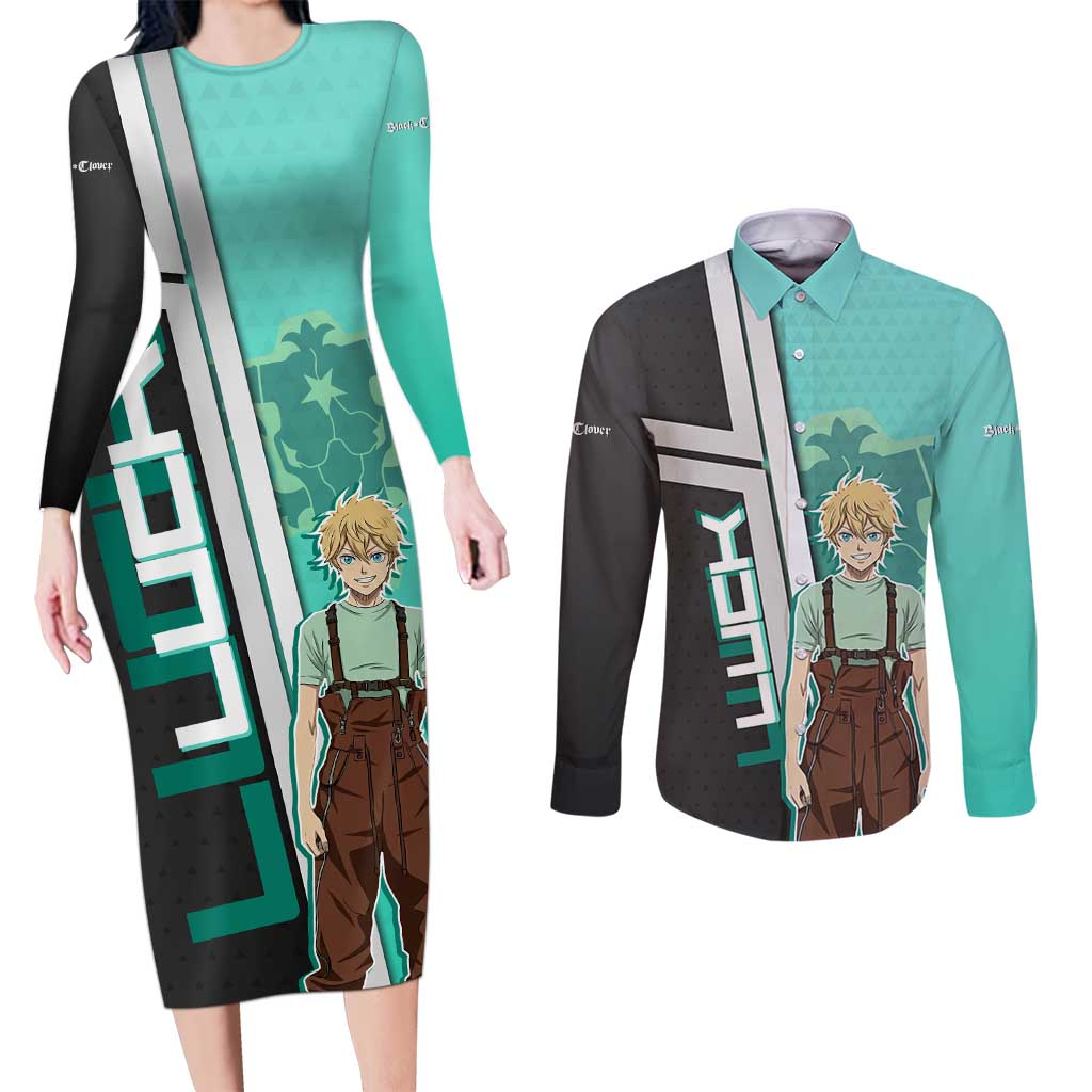 Black Clover Luck Voltia Couples Matching Long Sleeve Bodycon Dress and Long Sleeve Button Shirt Modern Anime Poster Style