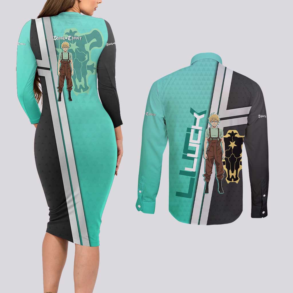 Black Clover Luck Voltia Couples Matching Long Sleeve Bodycon Dress and Long Sleeve Button Shirt Modern Anime Poster Style