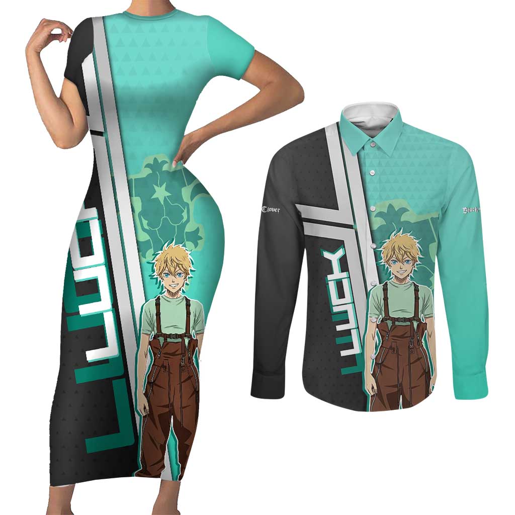 Black Clover Luck Voltia Couples Matching Short Sleeve Bodycon Dress and Long Sleeve Button Shirt Modern Anime Poster Style