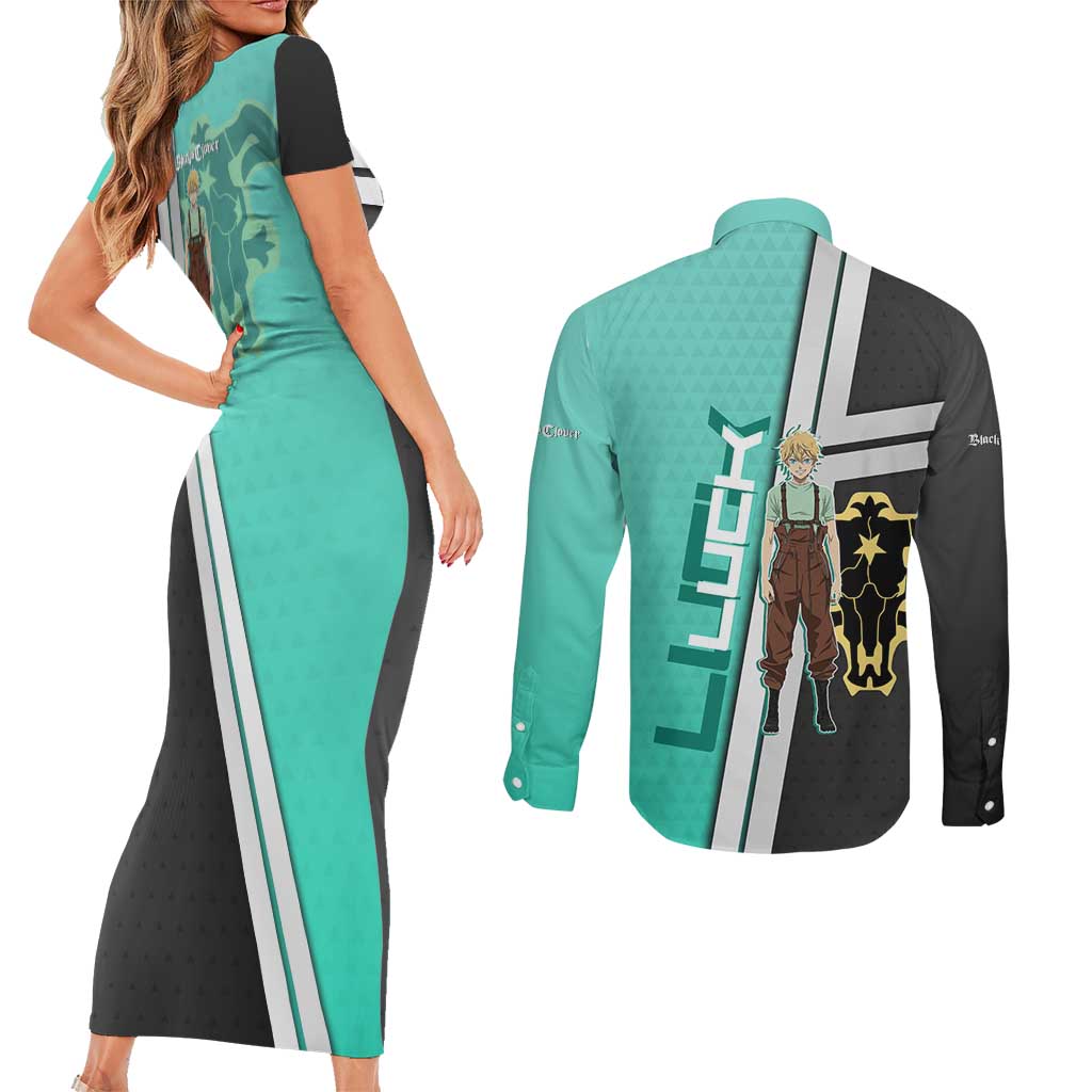 Black Clover Luck Voltia Couples Matching Short Sleeve Bodycon Dress and Long Sleeve Button Shirt Modern Anime Poster Style