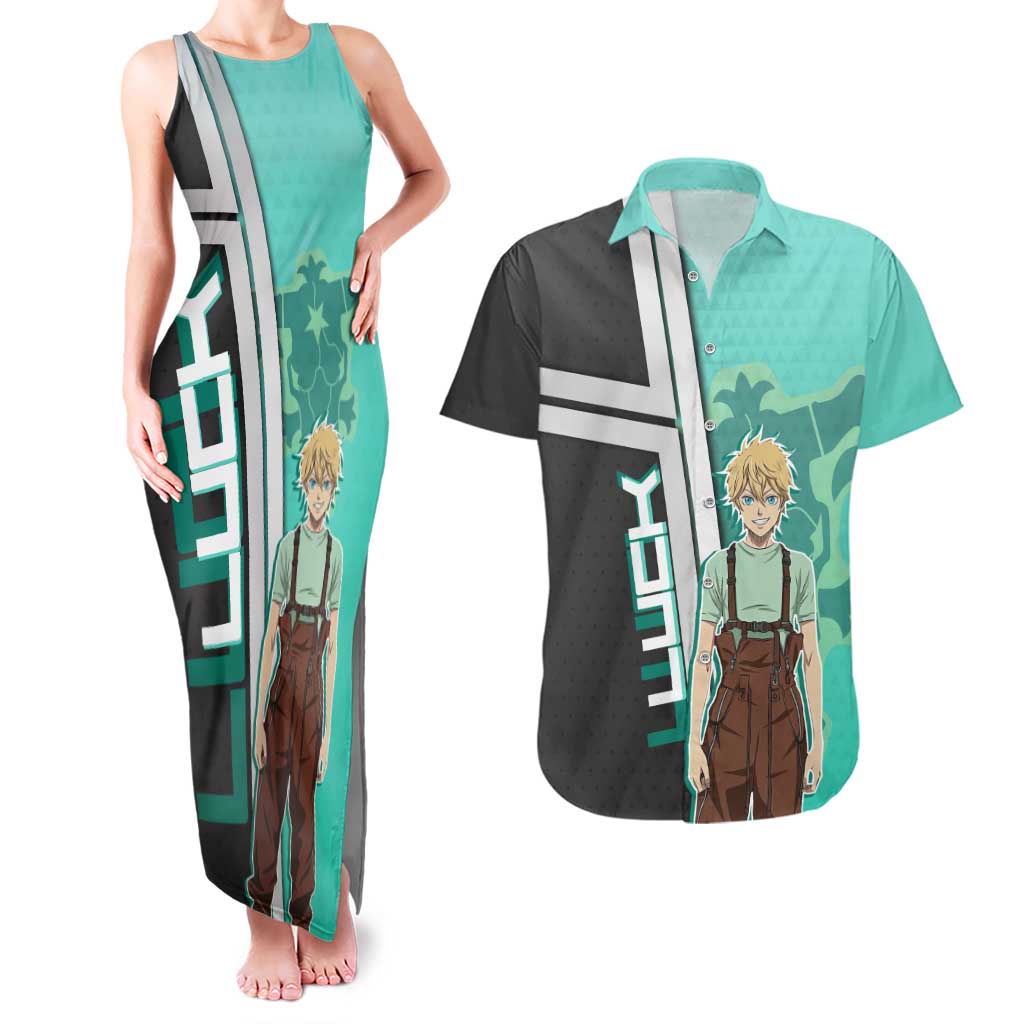 Black Clover Luck Voltia Couples Matching Tank Maxi Dress and Hawaiian Shirt Modern Anime Poster Style