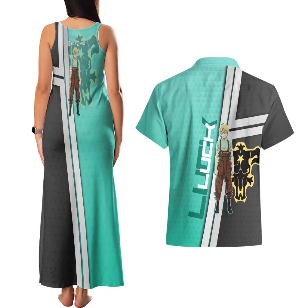 Black Clover Luck Voltia Couples Matching Tank Maxi Dress and Hawaiian Shirt Modern Anime Poster Style