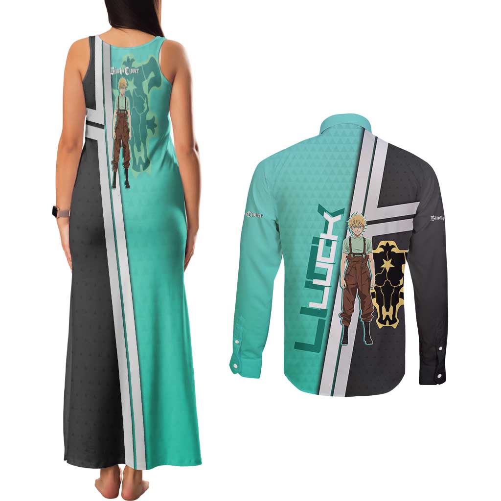 Black Clover Luck Voltia Couples Matching Tank Maxi Dress and Long Sleeve Button Shirt Modern Anime Poster Style