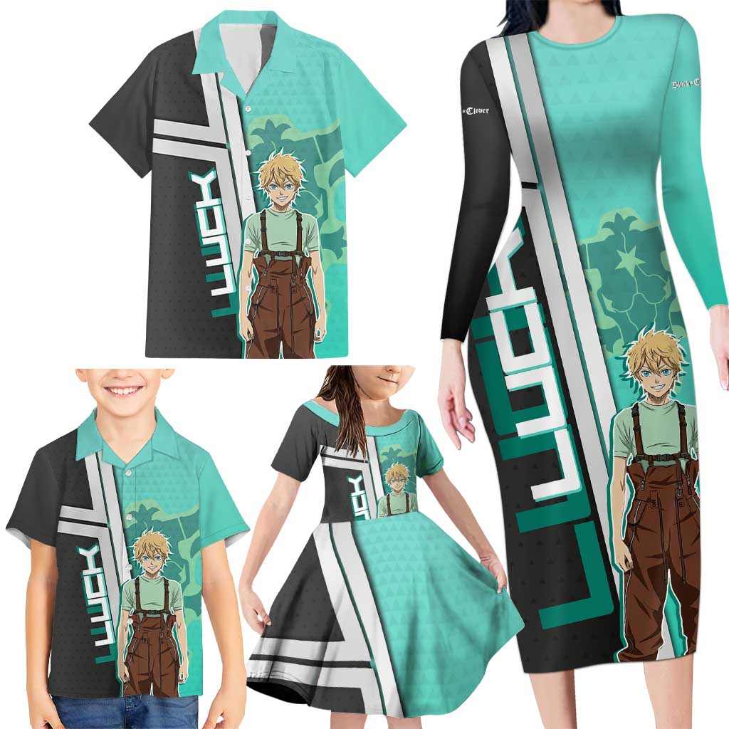Black Clover Luck Voltia Family Matching Long Sleeve Bodycon Dress and Hawaiian Shirt Modern Anime Poster Style